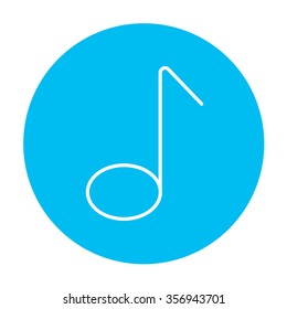 Music note line icon for web, mobile and infographics. Vector white icon on the light blue circle isolated on white background.