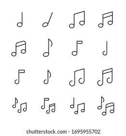 Music note line icons set. Stroke vector elements for trendy design. Simple pictograms for mobile concept and web apps. Vector line icons isolated on a white background. 