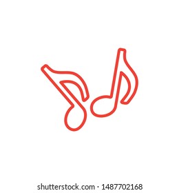 Music Note Line Red Icon On White Background. Red Flat Style Vector Illustration.