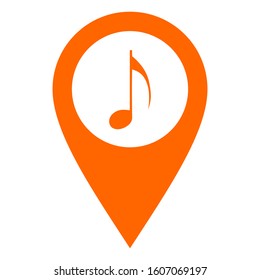 Music note and location pin on white