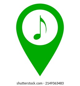 Nota de música y pin de ubicación en blanco