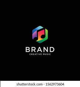 Music note logo Colorful design inspiration. hexagon Note Logo Design