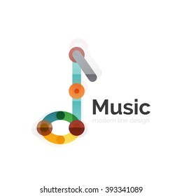 Music note logo, flat thin line geometric design isolated on white