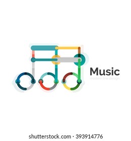 Music note logo, flat thin line geometric design isolated on white