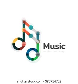 Music note logo, flat thin line geometric design isolated on white