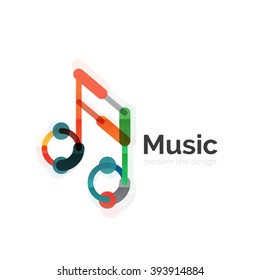 Music note logo, flat thin line geometric design isolated on white