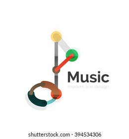 Music note logo, flat thin line geometric design isolated on white