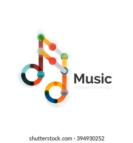 Music note logo, flat thin line geometric design isolated on white