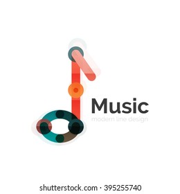 Music note logo, flat thin line geometric design isolated on white