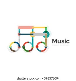 Music note logo, flat thin line geometric design isolated on white