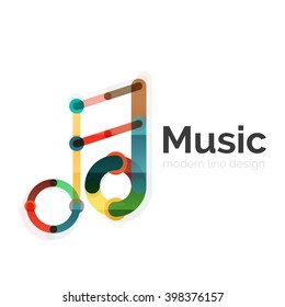 Music note logo, flat thin line geometric design isolated on white