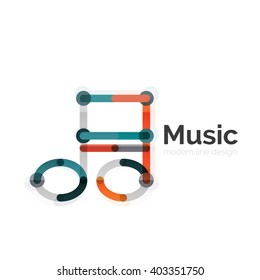 Music note logo, flat thin line geometric design isolated on white