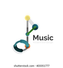 Music note logo, flat thin line geometric design isolated on white