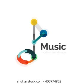 Logo de notas musicales, diseño geométrico de línea delgada plana aislado en blanco