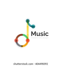 Music note logo, flat thin line geometric design isolated on white Music note logo, flat thin line geometric design isolated on white