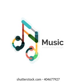 Music note logo, flat thin line geometric design isolated on white