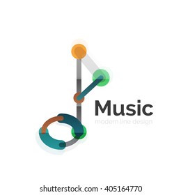 Music note logo, flat thin line geometric design isolated on white