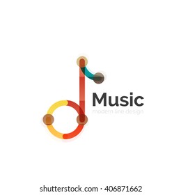 Music note logo, flat thin line geometric design isolated on white