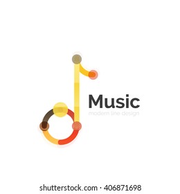Music note logo, flat thin line geometric design isolated on white