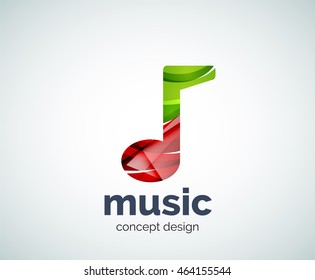 Plantilla de logotipo de notas musicales, icono de negocios con brillo geométrico abstracto