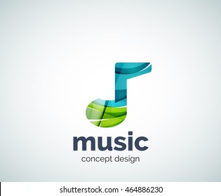 Music note logo template, abstract geometric glossy business icon