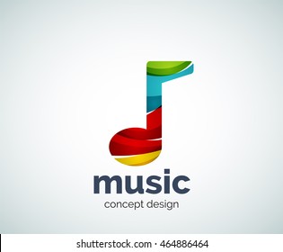 Music note logo template, abstract geometric glossy business icon