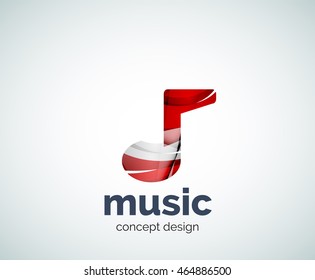 Plantilla de logotipo de notas musicales, icono de negocios con brillo geométrico abstracto