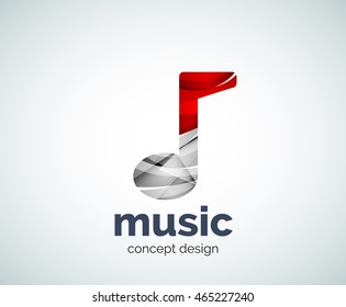 Music note logo template, abstract geometric glossy business icon