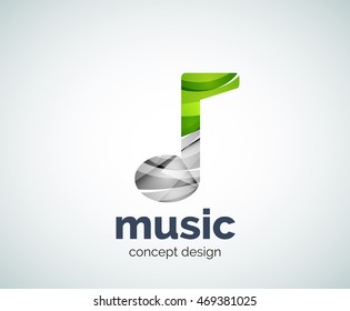 Music note logo template, abstract geometric glossy business icon