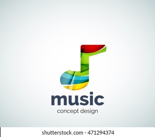 Music note logo template, abstract geometric glossy business icon