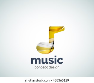 Plantilla de logotipo de notas musicales, icono de negocios con brillo geométrico abstracto