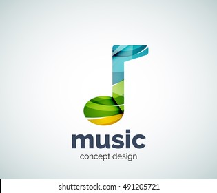 Music note logo template, abstract geometric glossy business icon