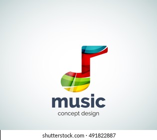 Music note logo template, abstract geometric glossy business icon