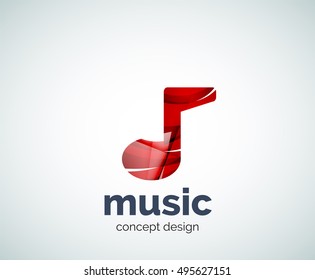 Music note logo template, abstract geometric glossy business icon
