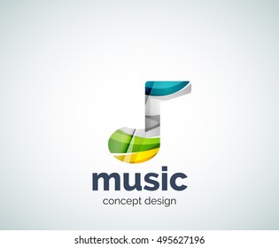 Plantilla de logotipo de notas musicales, icono de negocios con brillo geométrico abstracto