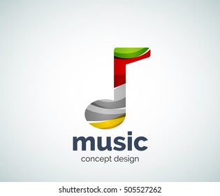 Plantilla de logotipo de notas musicales, icono de negocios con brillo geométrico abstracto