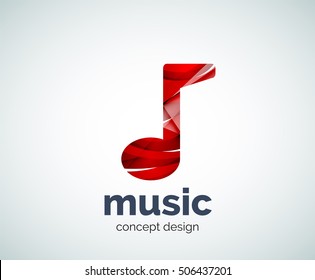 Music note logo template, abstract geometric glossy business icon