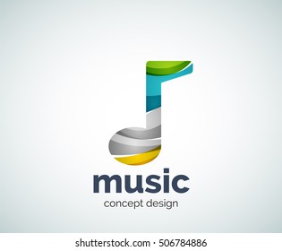 Music note logo template, abstract geometric glossy business icon