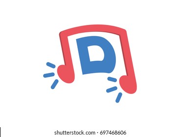 Music note logo template with the letter D