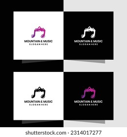 Logo de la nota musical gráfico vectorial combinado con el logo de la montaña