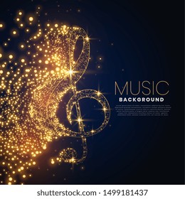 Music Note Made With Glowing Particles Background Design