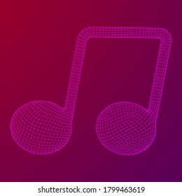 Music note. Mensural musical notation. Note value music staff. Wireframe low poly mesh vector illustration.