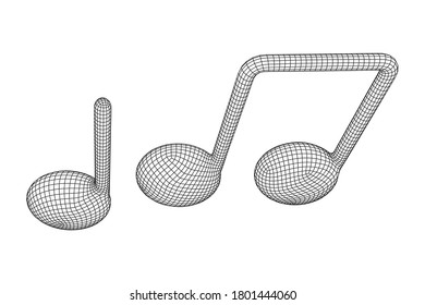 Music note. Mensural musical notation. Note value music staff. Wireframe low poly mesh vector illustration.