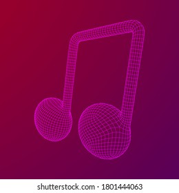 Music note. Mensural musical notation. Note value music staff. Wireframe low poly mesh vector illustration.