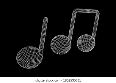 Music note. Mensural musical notation. Note value music staff. Wireframe low poly mesh vector illustration.