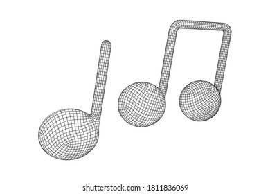 Music note. Mensural musical notation. Note value music staff. Wireframe low poly mesh vector illustration.