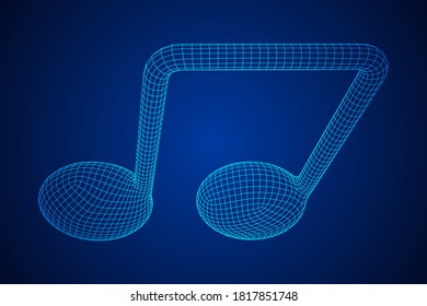 Music note. Mensural musical notation. Note value music staff. Wireframe low poly mesh vector illustration.