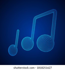 Music note. Mensural musical notation. Note value music staff. Wireframe low poly mesh vector illustration.