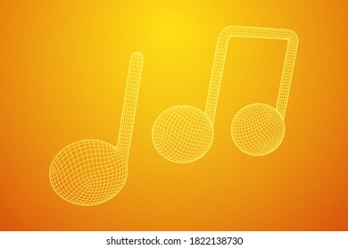 Nota musical. Notación musical mensural. Destacar el valor del equipo de música. Ilustración vectorial de malla baja de malla de malla de alambre.