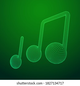 Music note. Mensural musical notation. Note value music staff. Wireframe low poly mesh vector illustration.